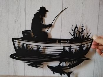 Sculpture pêcheur métal