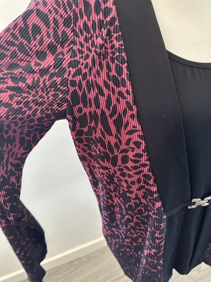 Blouse plissée léopard rose et noire Vintage T42/44 XL/XXL - photo numéro 6