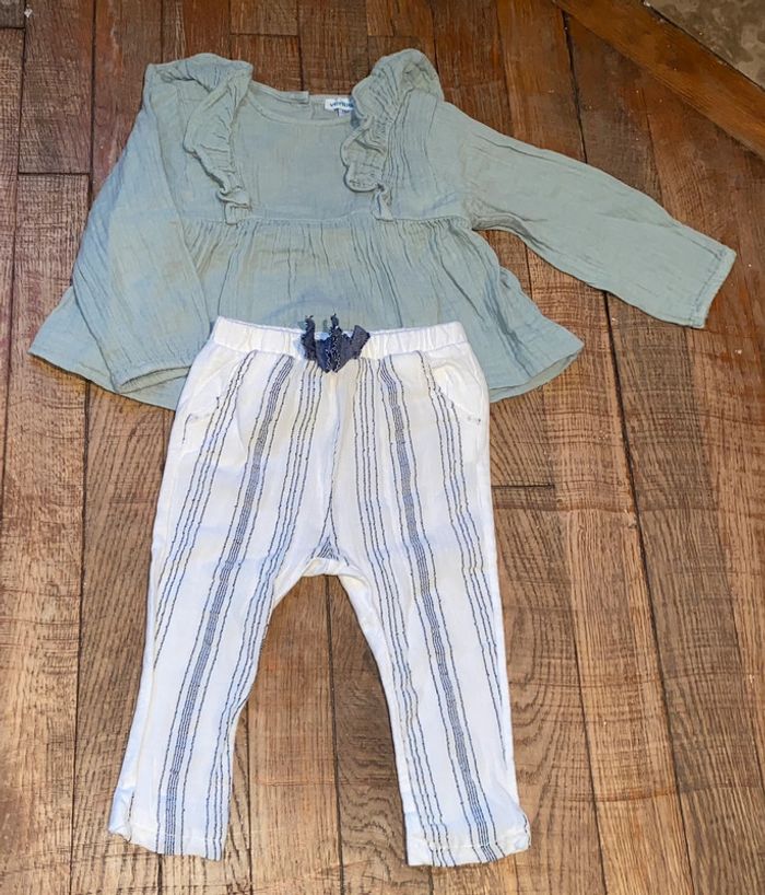 Blouse vertbaudet et legging léger zara 12 mois