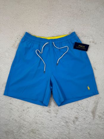 Short de Bain Ralph Lauren Bleu Uni Logo Brodé Neuf Taille S