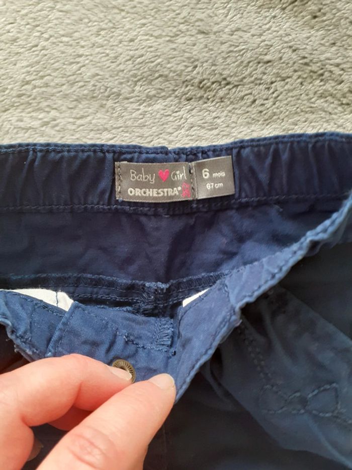 Pantalon fille bleu 6 mois broderies nœuds - photo numéro 3