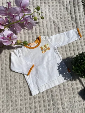T-shirt bébé 1/2 mois manches longues – blanc avec détails orange