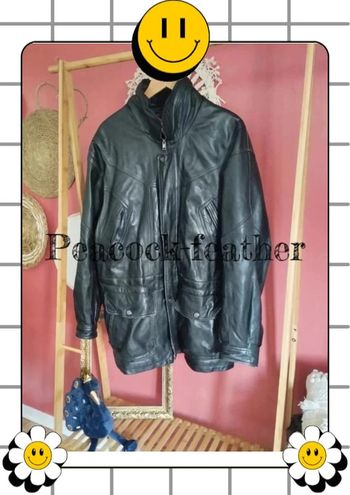 Veste cuir véritable homme noir 56