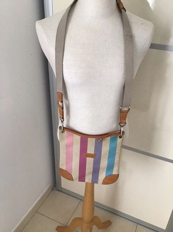 Sac toile et cuir rayé « Longchamp » deux faces de teintes differentes
