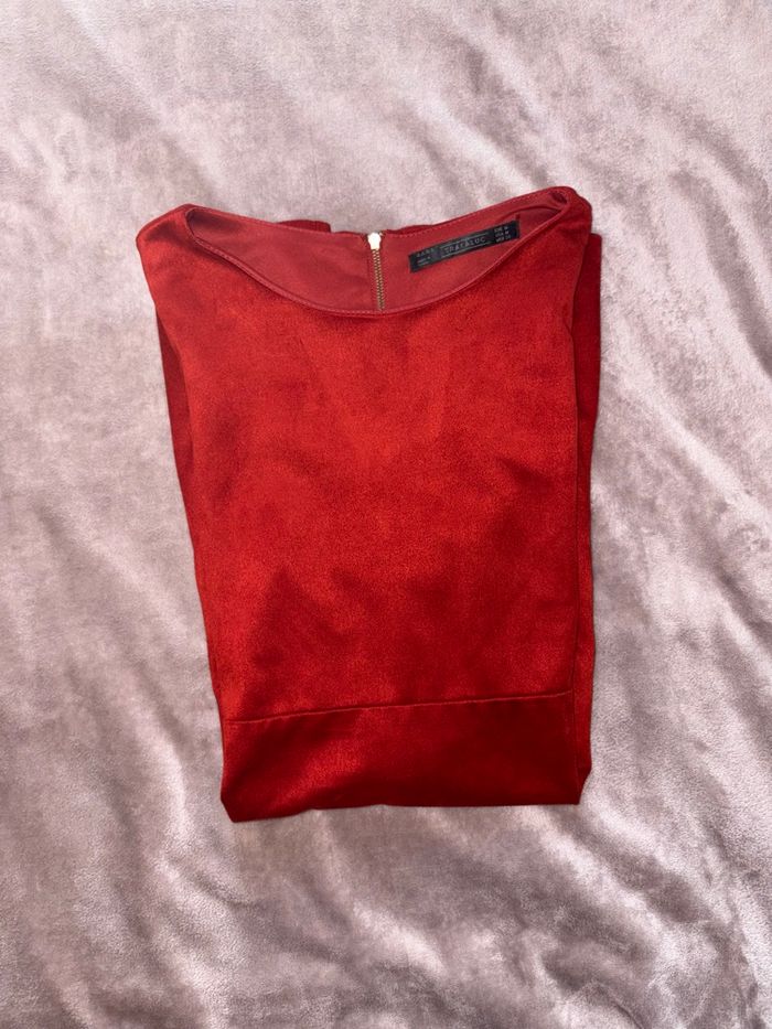 Robe Zara rouge brique – effet daim, manches 3/4 taille 38 en très bon état - photo numéro 10