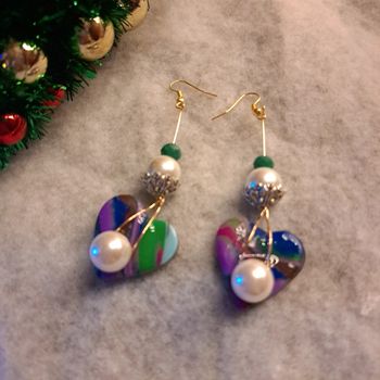 Boucles d'oreilles pendante avec pâte polymere multicolore