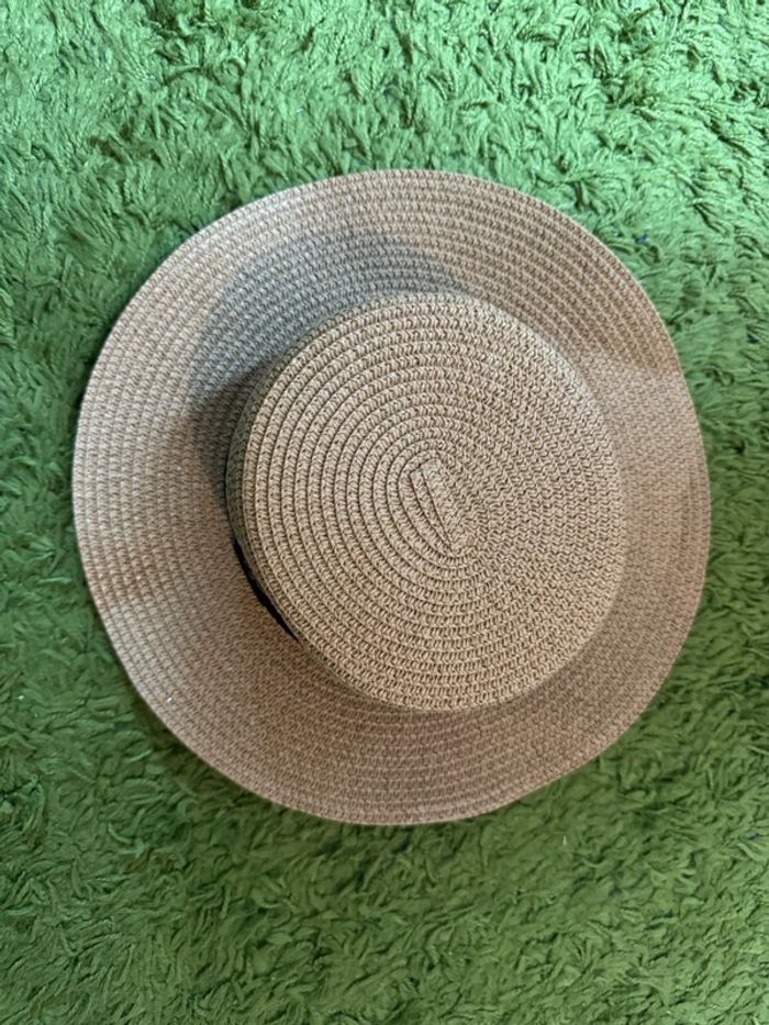 Chapeau beige ruban noir abeille reglable - photo numéro 2