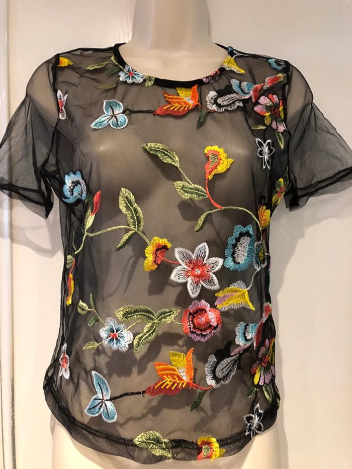 T-shirt habillé transparent broderie multicolore t 36 - photo numéro 14