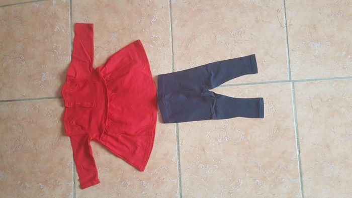 Ensemble robe-legging fille 6 mois rouge et bleu - photo numéro 6