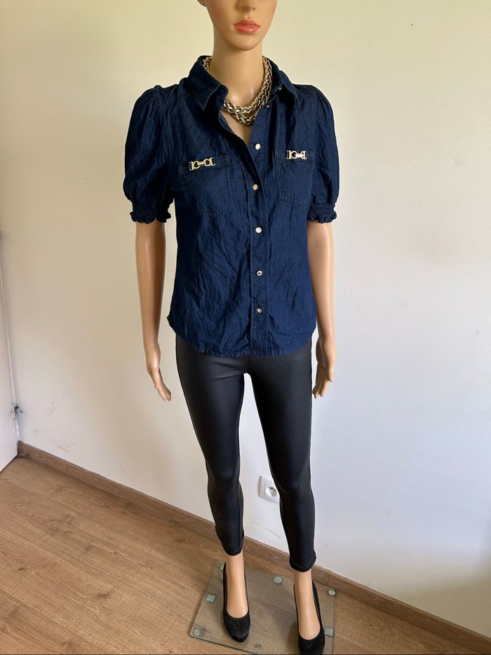 Chemise bleue marine à manches courtes Morgan taille 34 TBE - photo numéro 3