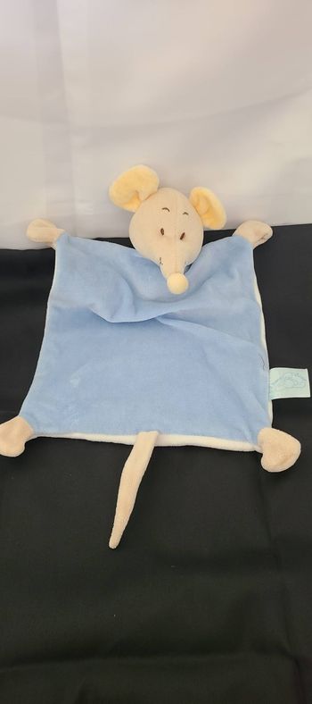 DOUDOU PLAT KING BEAR SOURIS Bleu jaune blanc beige