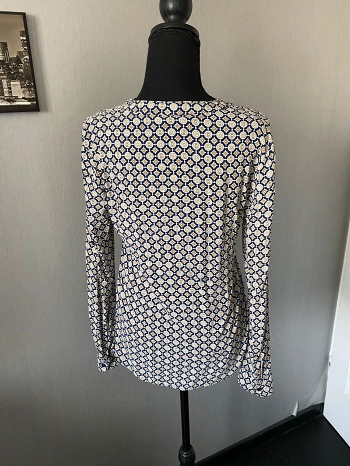 Chemisier bleu marine et beige à motifs - photo numéro 3