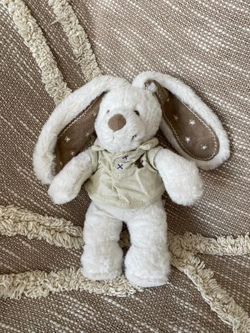 Peluche doudou 20cm Pommette Lapin blanc et marron beige très bon état