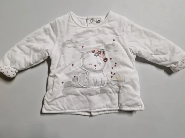Pull chaud fille C&A blanc chat 6 mois