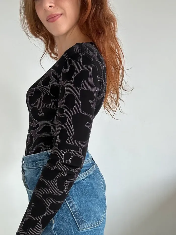Body vintage années 80/90 noir à paillettes taille S - photo numéro 6