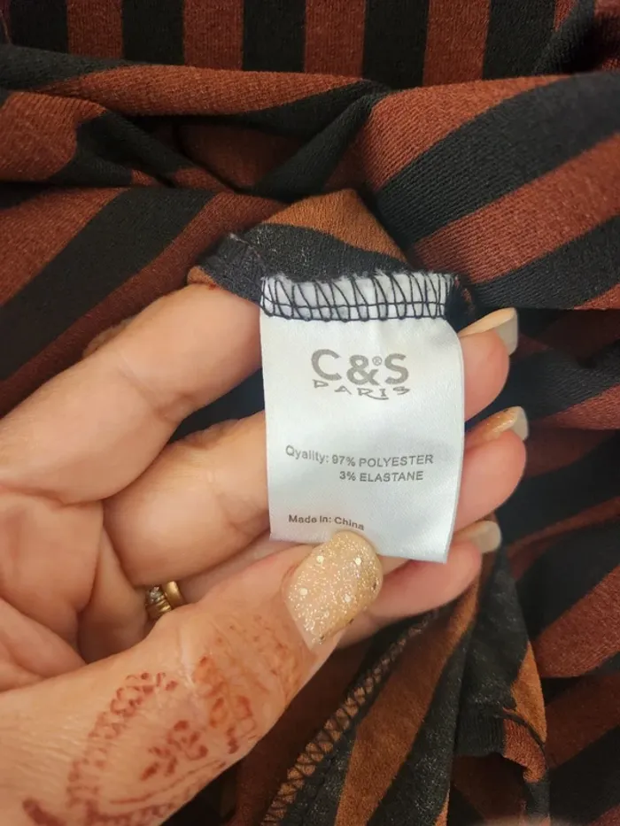Blouse rayée marron & noire C&S Paris – Taille L/XL - photo numéro 4