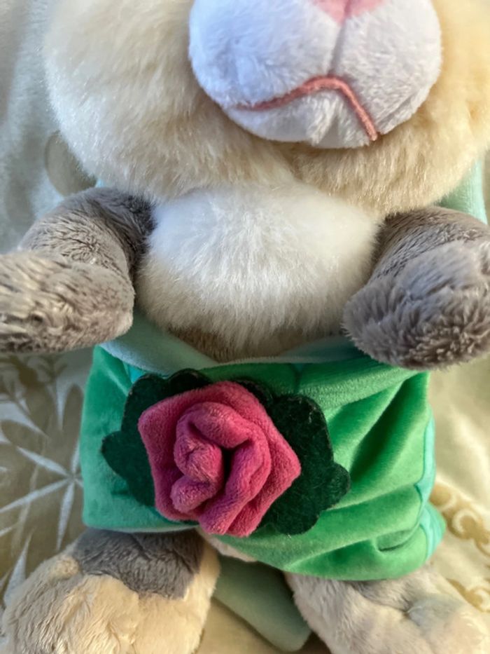 Peluche Panpan lapin Bambi Disney Babies Disneyland Paris couffin couverture vert fleur - photo numéro 4