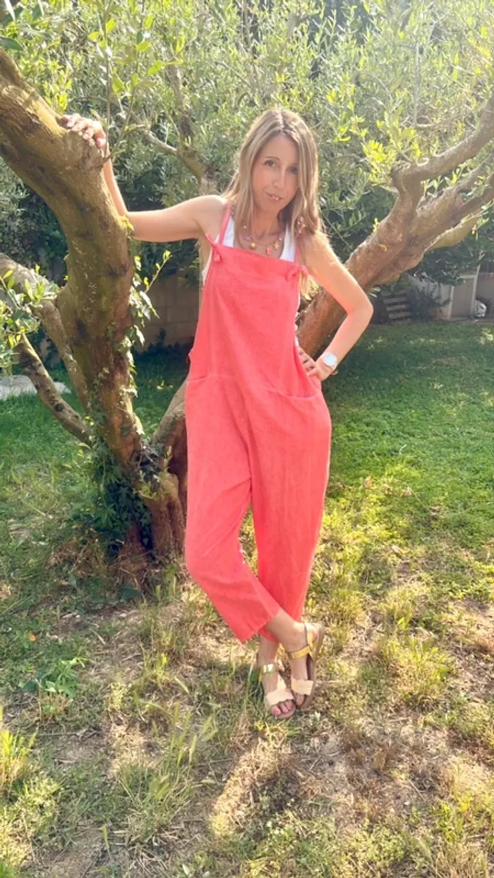 Salopette rose flashy lin et coton taille unique - photo numéro 6