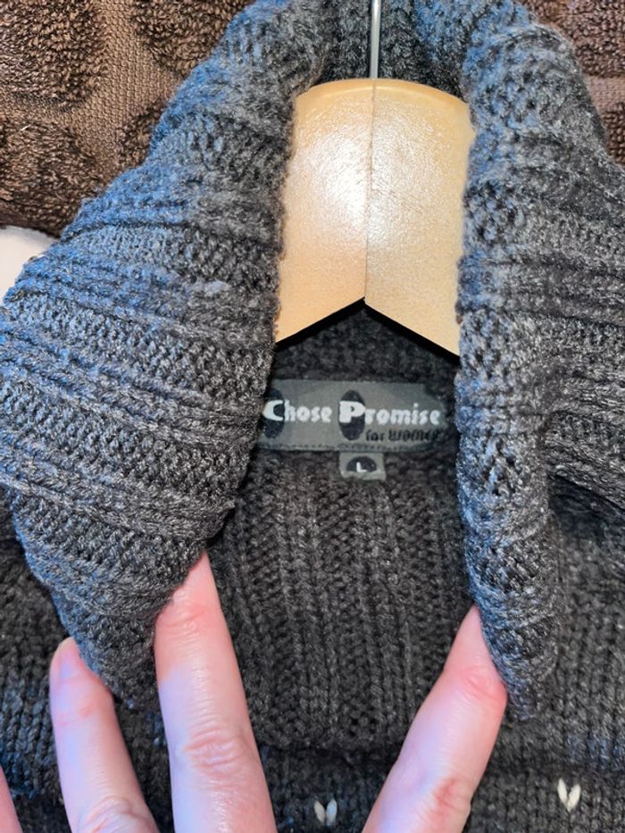 Pull gris col roulé épais taille L - photo numéro 3