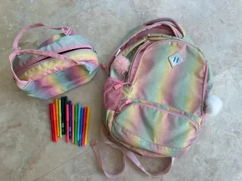 Sac à dos + sac pique nique arc en ciel paillettes