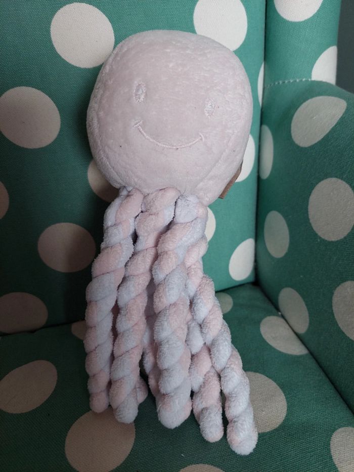 Nattou - pieuvre rose et blanche