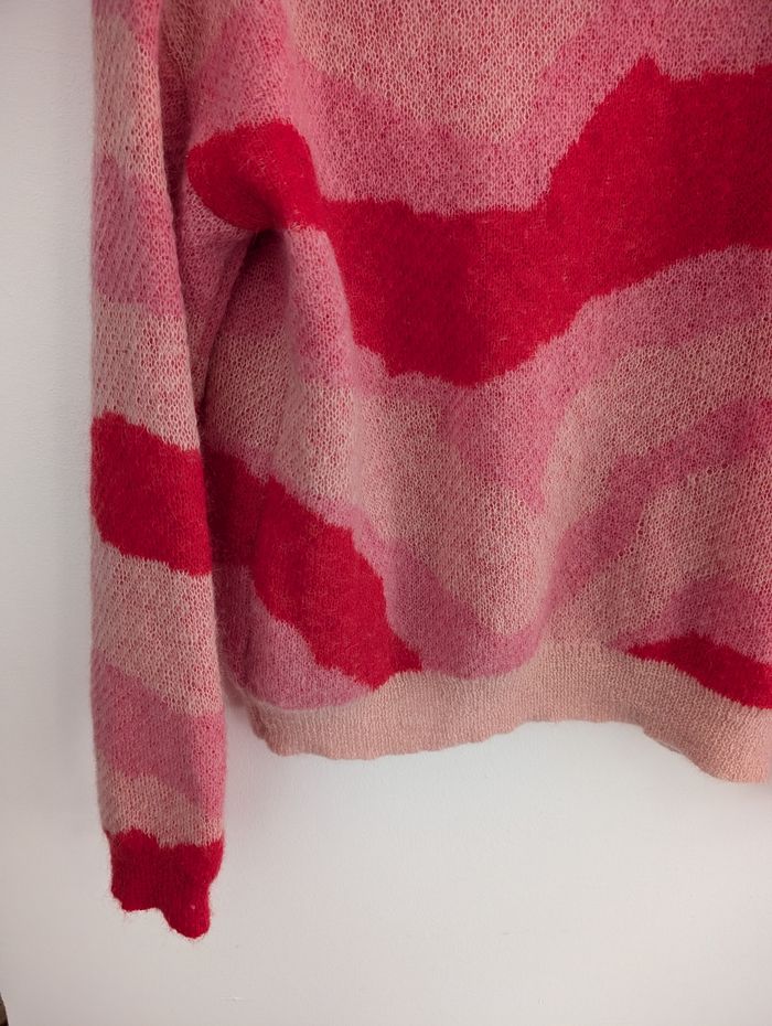 Pull en mohair et laine à zébrures beiges et fuchsia Suncoo T0 - photo numéro 6