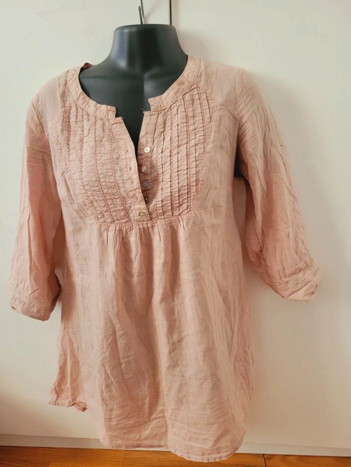Blouse vieux rose boutons nacre véritable F&D en 100% coton - photo numéro 3