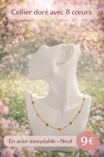 Collier doré en acier inoxydable – 8 cœurs – neuf