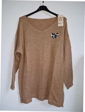 Pull camel motif cœur léopard curvy