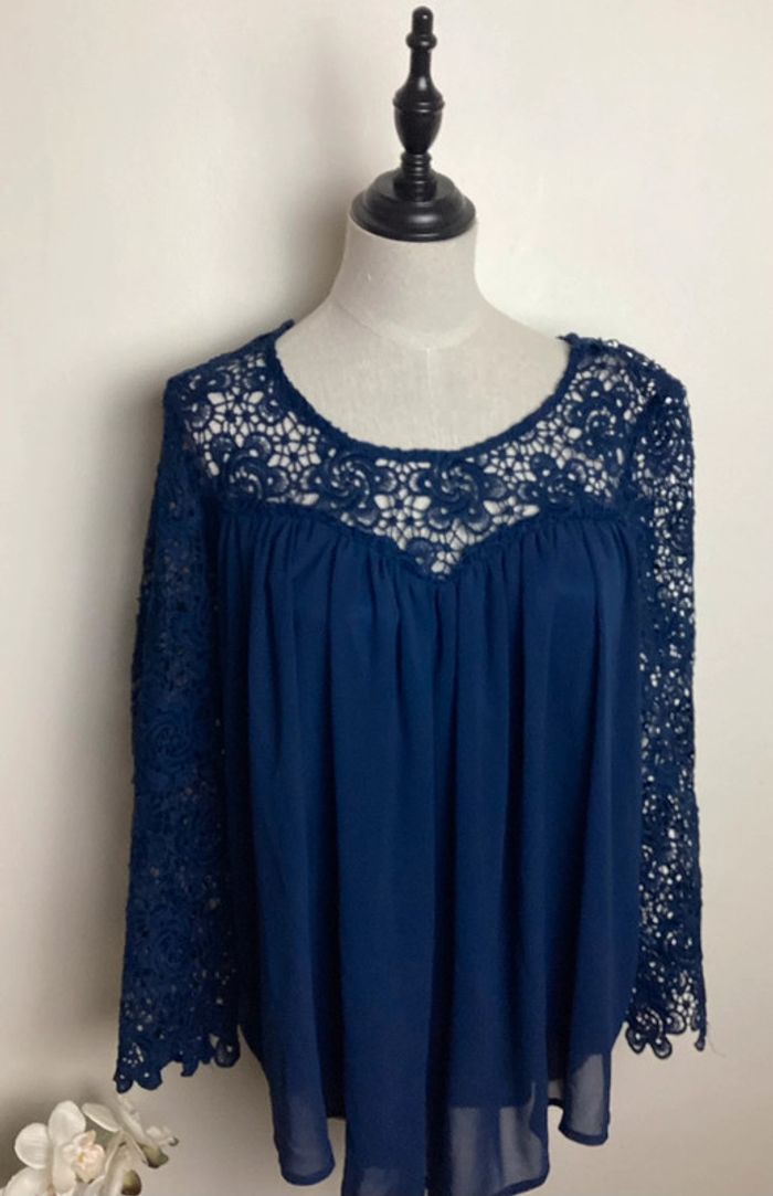 Blouse marine à dentelle Vintage Dressing TU - photo numéro 2