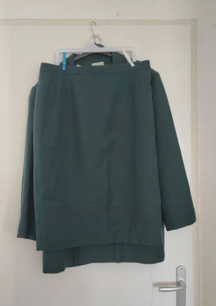 Costume Gérard Darel ex aequo vert sapin veste blaser et jupe vintage - photo numéro 2