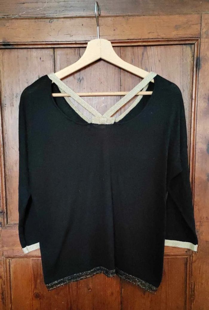 🌸Haut 3/4 manches, noir et doré T40 - photo numéro 2