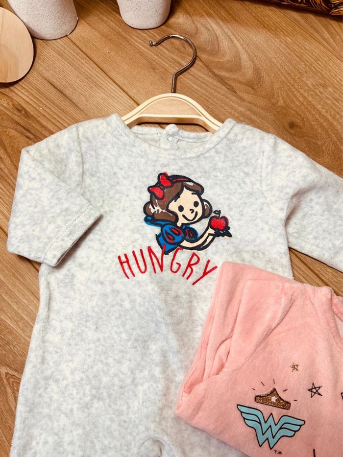 Taille 3 mois lot de 2 pyjamas velours fille Disney rose gris * super héros * 🎀 - photo numéro 2