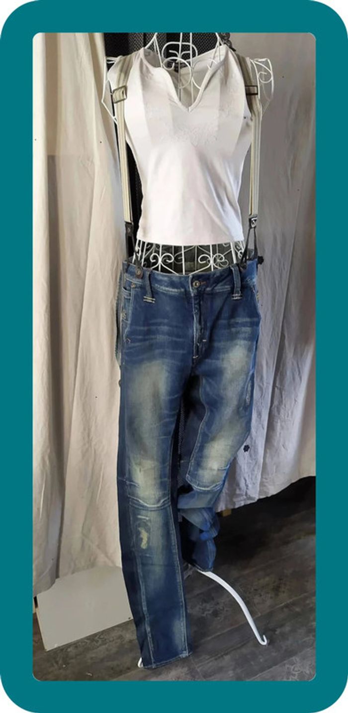Jean melt loose tapered G star 3301 neuf à bretelles