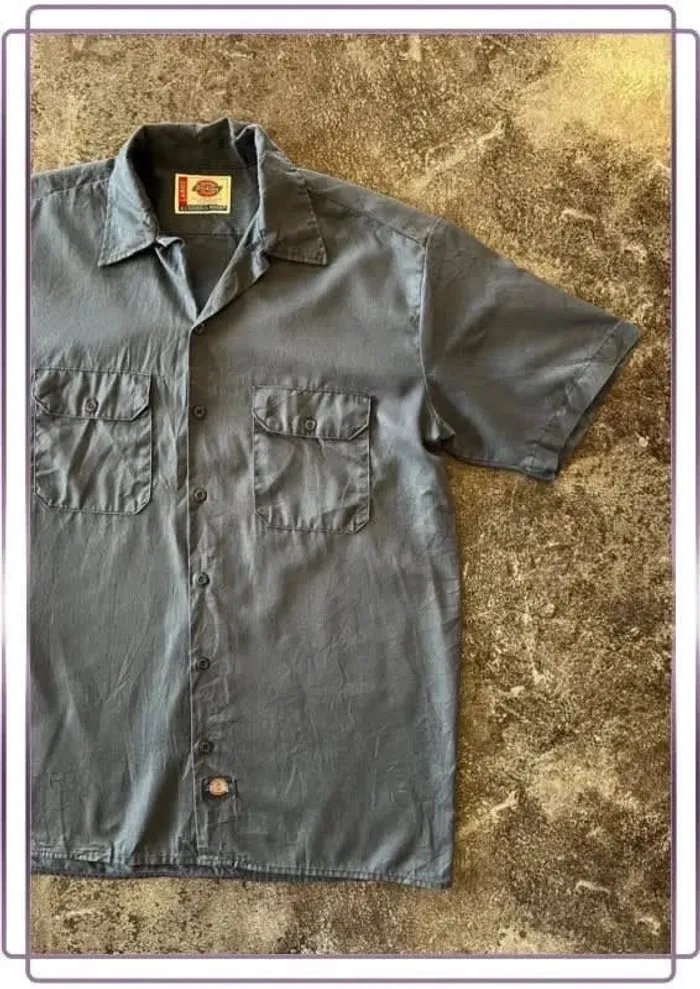 Chemise bleue manches courtes été homme Dickies taille L Men shirt Herrenhemd Camicia uomo