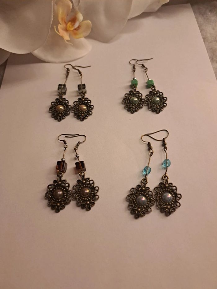 Lot de boucles d'oreilles pendante multicolore bronze - photo numéro 7