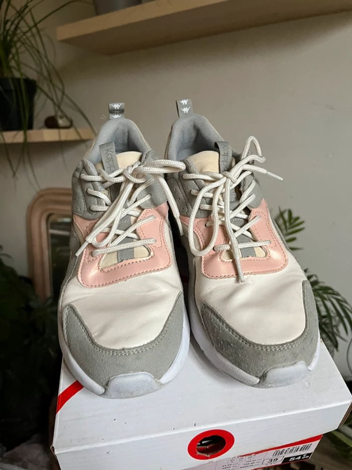 Baskets légère et confortable satiné et velours - gris crème rose et blanc - photo numéro 8