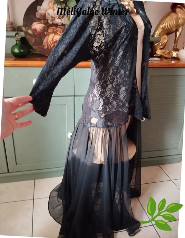 🌹Long Déshabillé/Nuisette Dentelle & Voile Pièce Vintage Natori T38/40🌹 - photo numéro 14