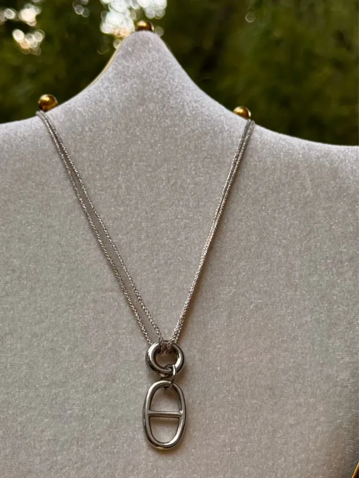Collier cordon doublé argenté pailleté cercle Manille xl cd acier inoxydable argent - photo numéro 4
