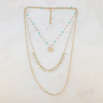 Ikita Paris - Collier triple rangs avec pierres naturelles et email