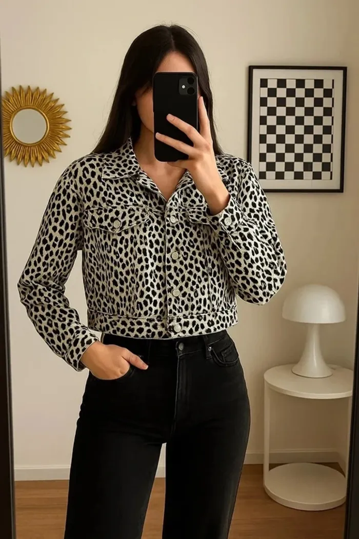 Veste Jean H&M Imprimé Léopard Taille XXS