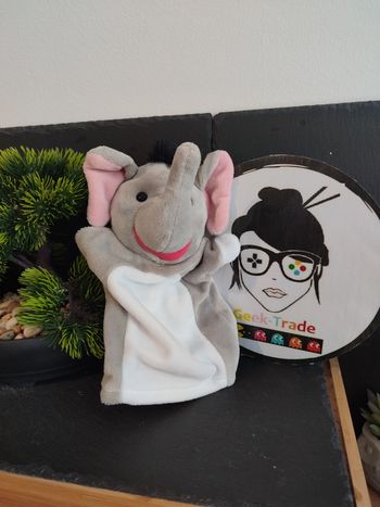 doudou marionnette main melissa & Doug éléphant gris noir rouge Queue Blanc Rose