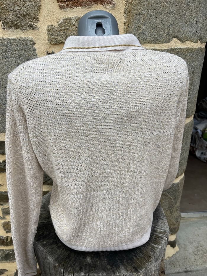 Pull style polo en maille beige et doré - Monoprix - photo numéro 8
