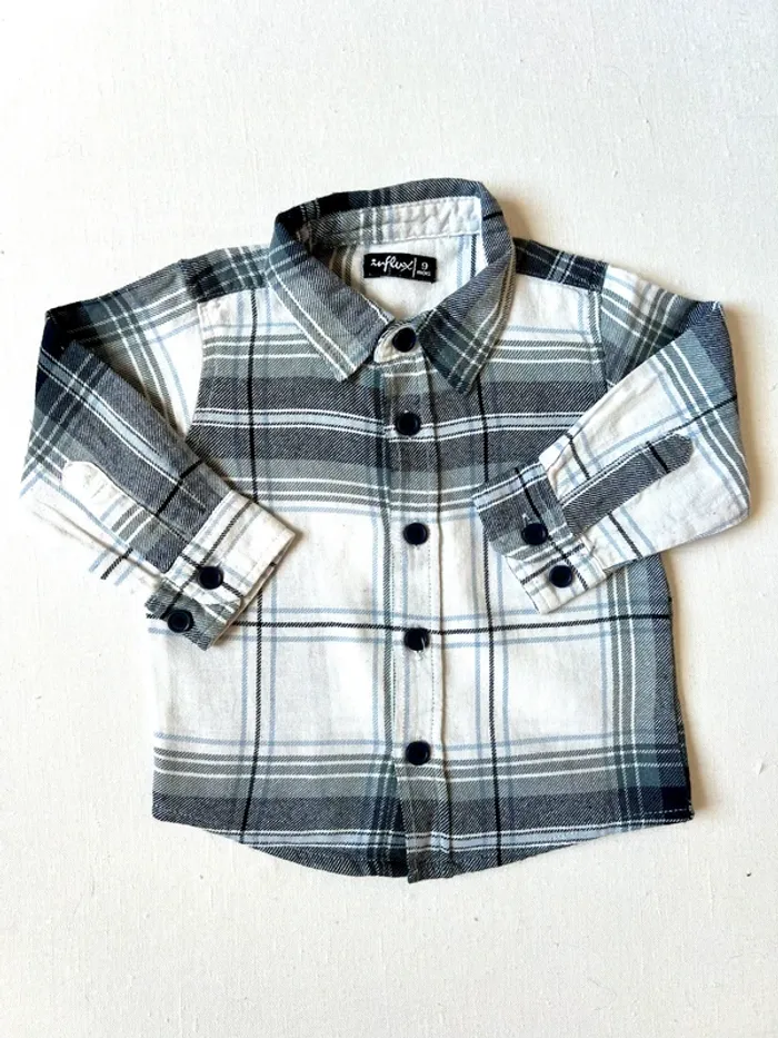 Ensemble Influx 9 mois – chemise à carreaux + pantalon façon jean – très bon état - photo numéro 2