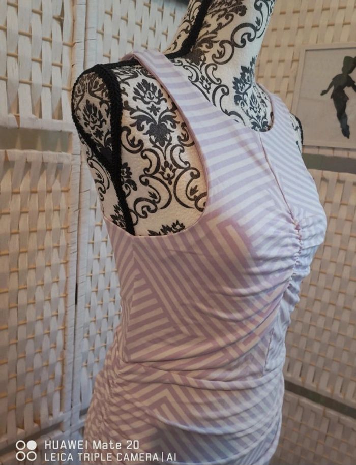 💕Jolie Robe drapée Mauve et blanc été femme TL / 40 high spirits 💕 - photo numéro 5