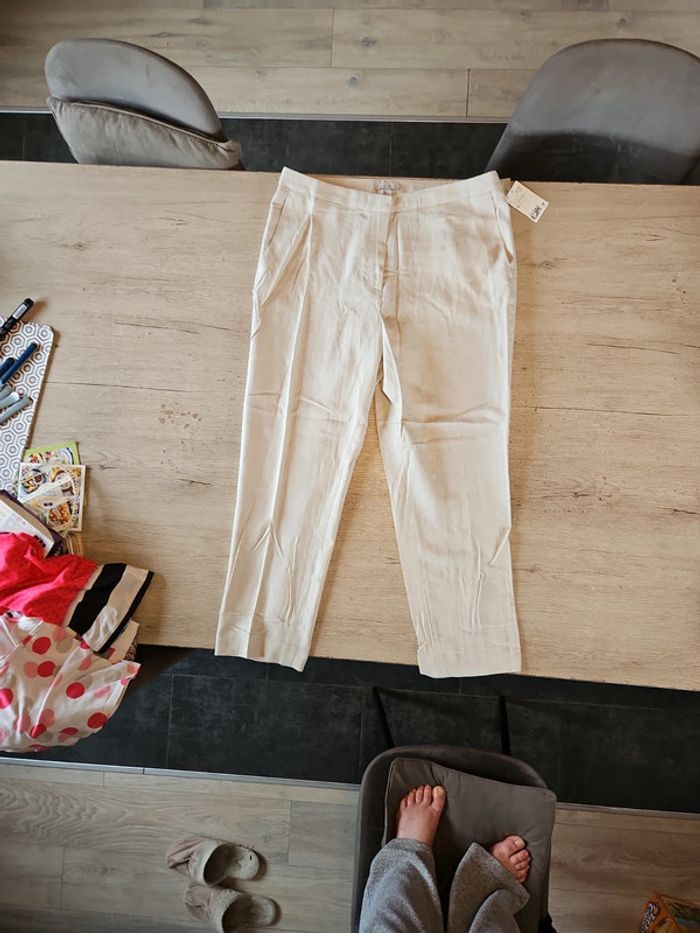 Pantalon claissique beige en lin et viscose, H&M, 44, neuf avec etiquette - photo numéro 11