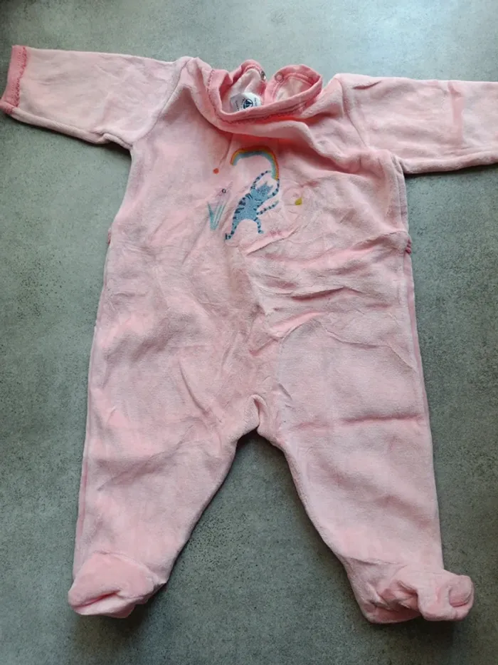 Pyjama velours rose petit chat bleu petit bateau 60cm
