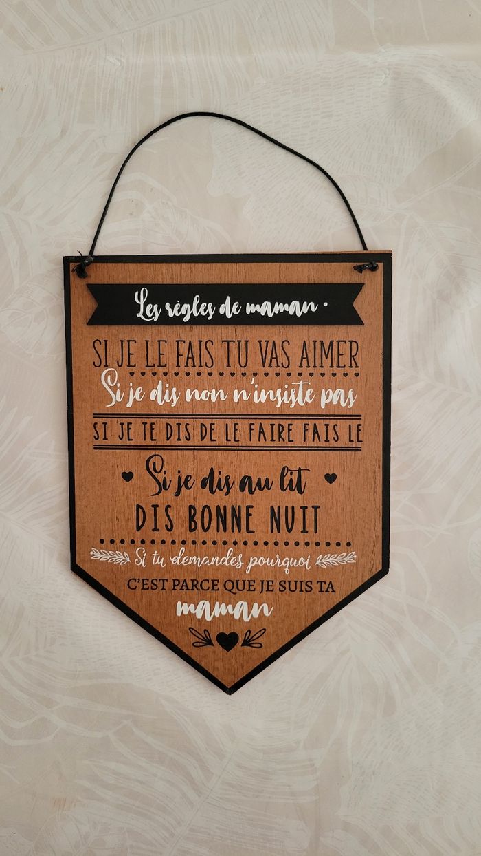 Décoration en bois à suspendre " Les règles de Maman "