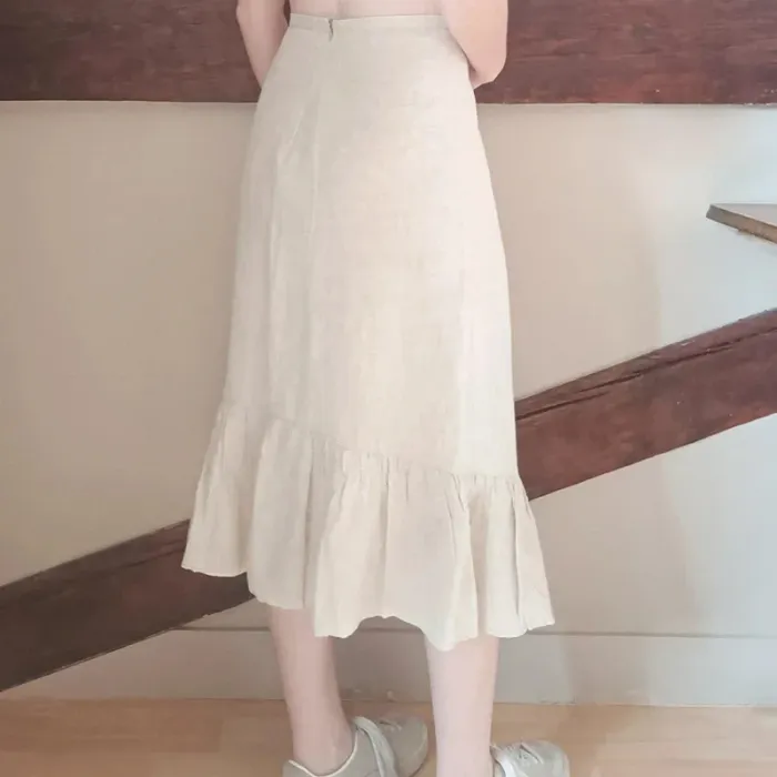 Jupe mi-longue beige lin bohème - photo numéro 2