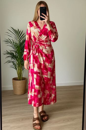 Robe portefeuille imprimé coloré rose et écru – Made in Italy – Taille U